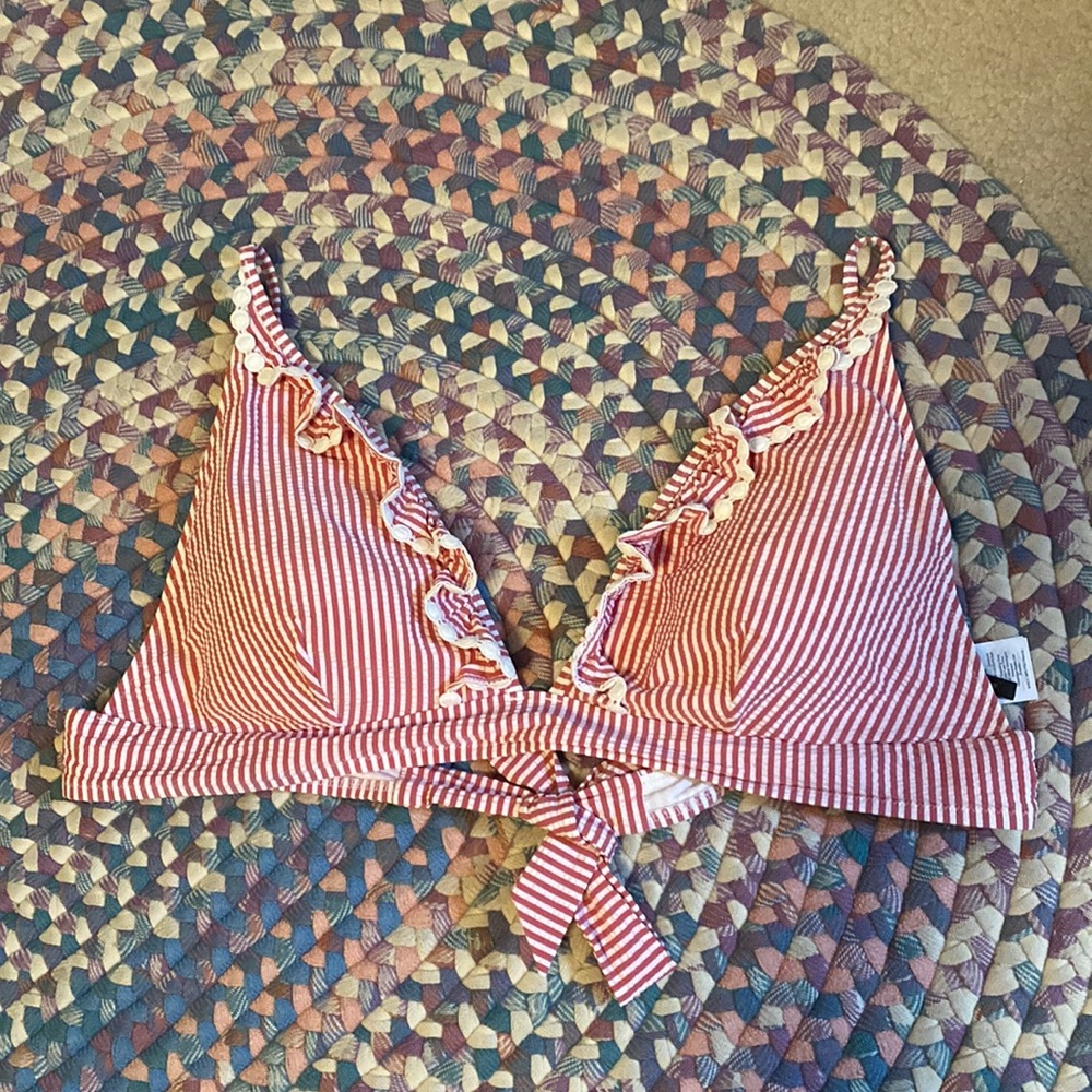 2/$25 J.Crew Seersucker Farrah French with Trim Bikini Top